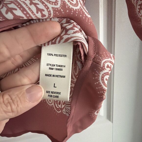 West Kei Pink White Floral 3/4 Sleeve Blouse Size Large - Picture 5 of 6